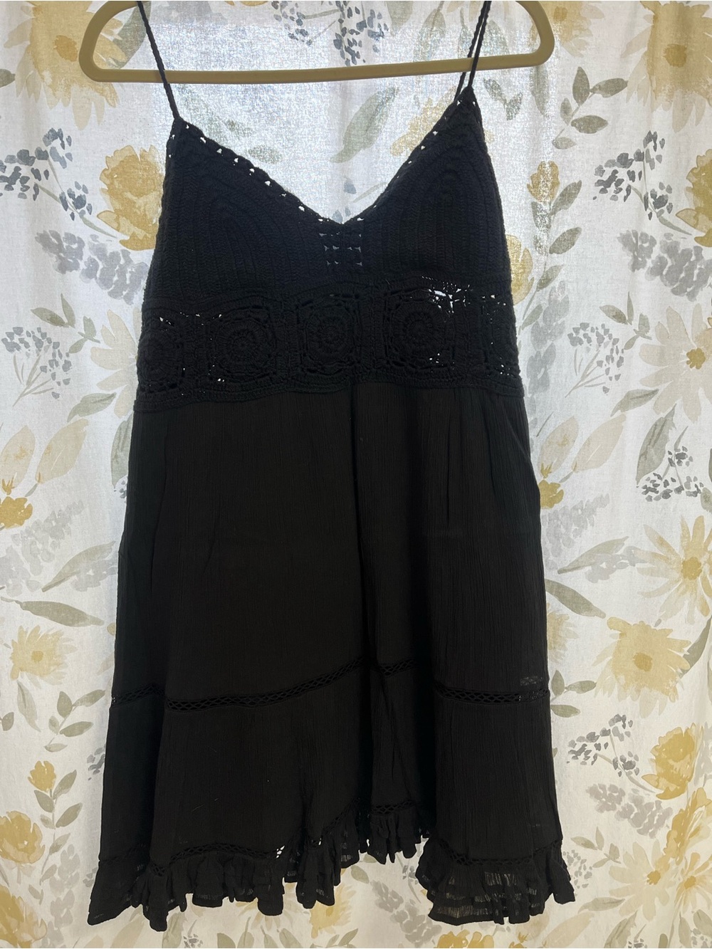 Lucky Brand Black Crocheted Bodice Spaghetti Strap Dress